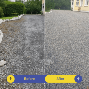 A driveway finished in 10-14mm Polished pebble